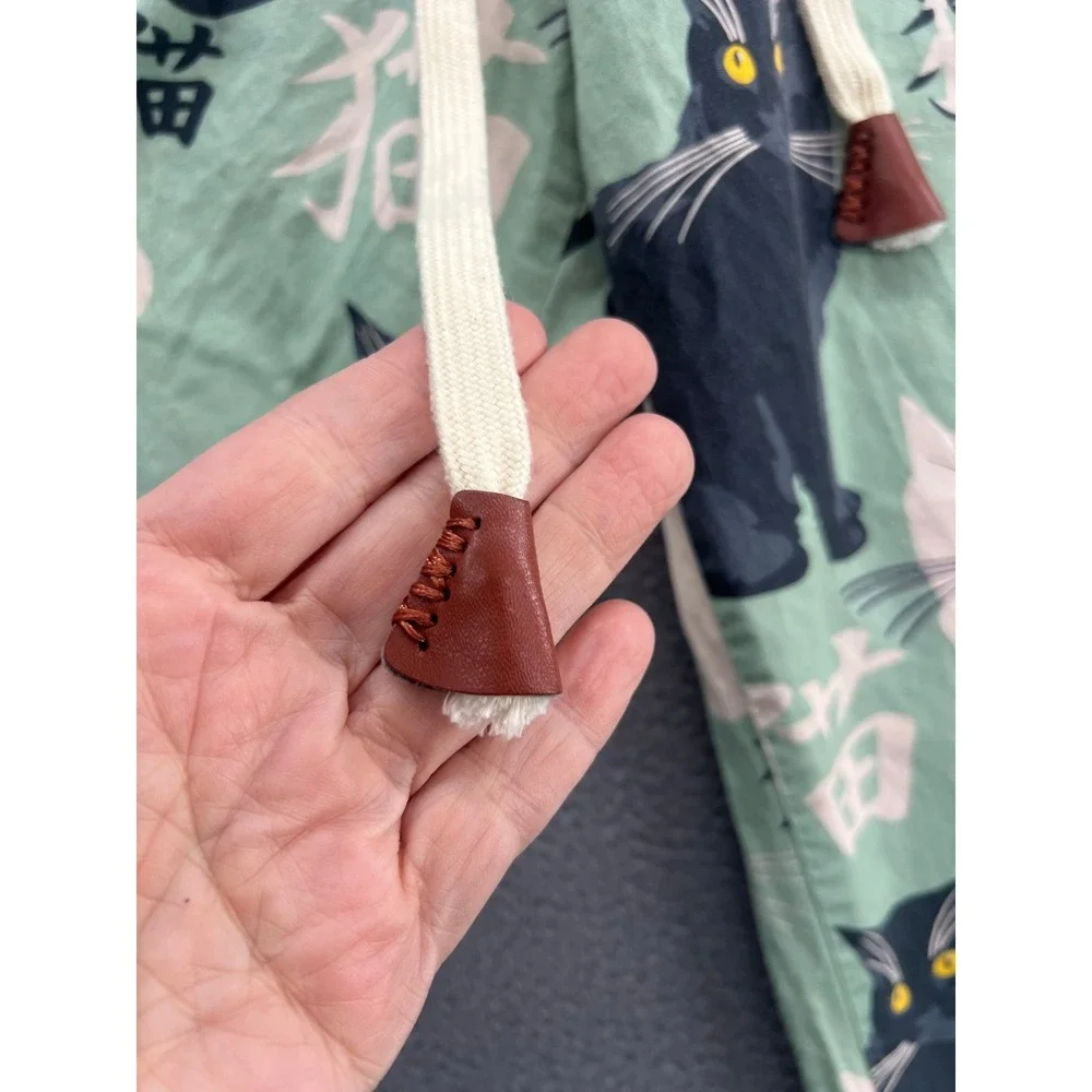 Kidoriman Pajama Pants Lounge Womens Sz M Green Cats Japanese Kanji Drawstring - Picture 4 of 14